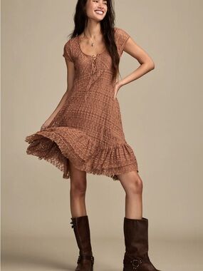 Lucky Brand Clay Lace Mini Dress Medium Boho Western Festival